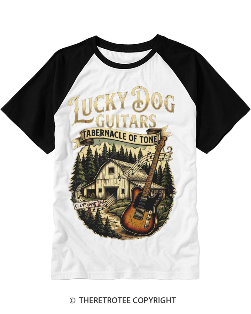 TheRetroTee Lucky Dog Guitars Raglan Baseball T-Shirt
