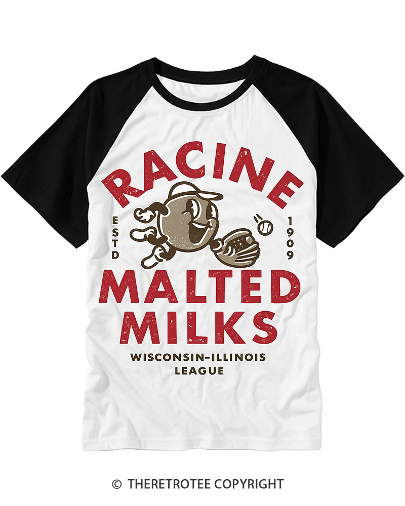 TheRetroTee 1900s Old League Milkman Retro Sports Graphic Raglan Baseball T-Shirt