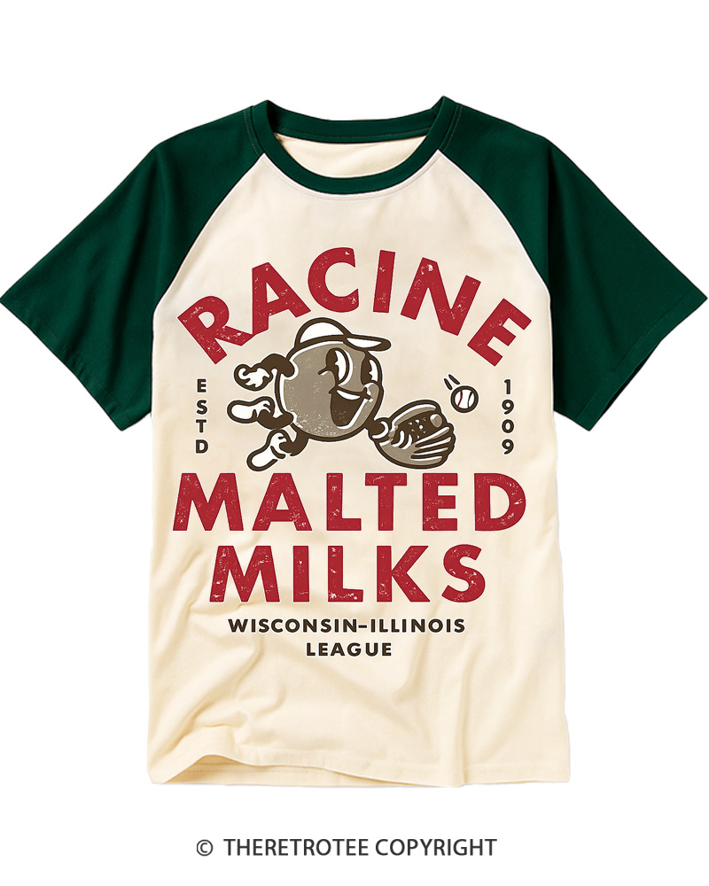 TheRetroTee 1900s Old League Milkman Retro Sports Graphic Raglan Baseball T-Shirt