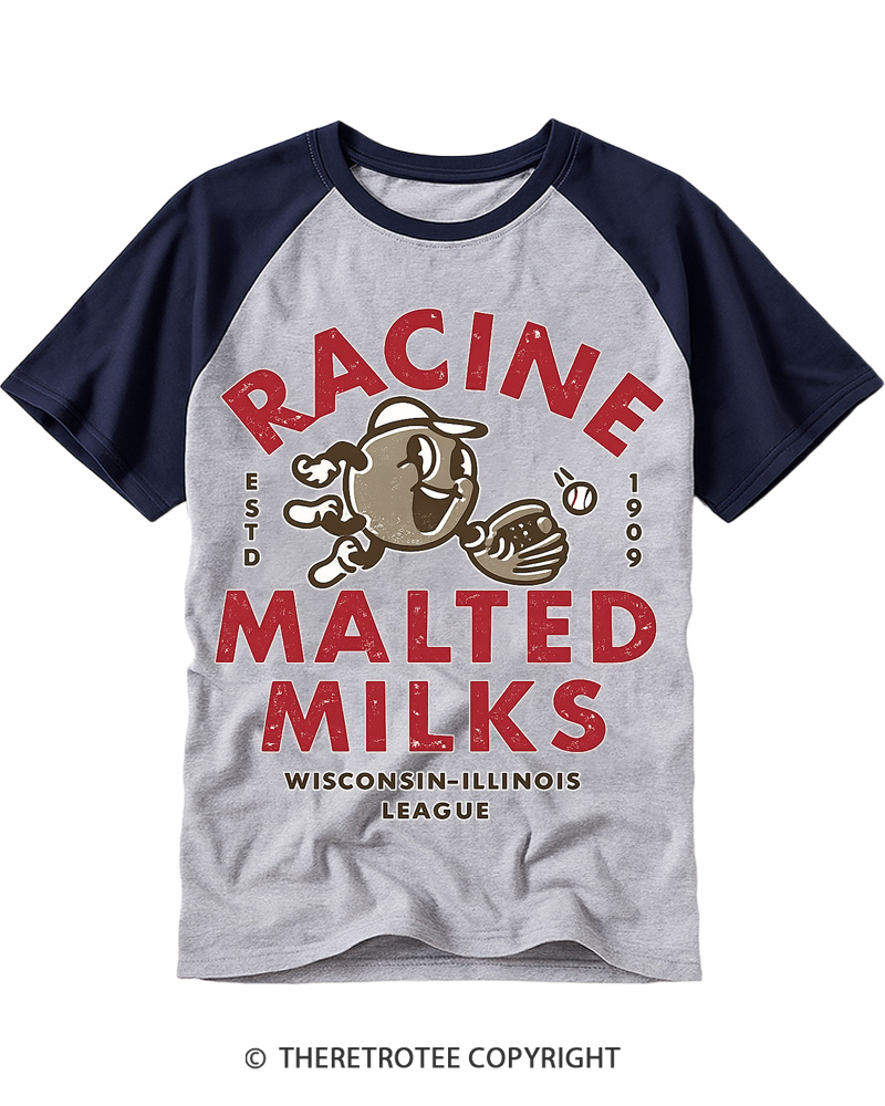 TheRetroTee 1900s Old League Milkman Retro Sports Graphic Raglan Baseball T-Shirt