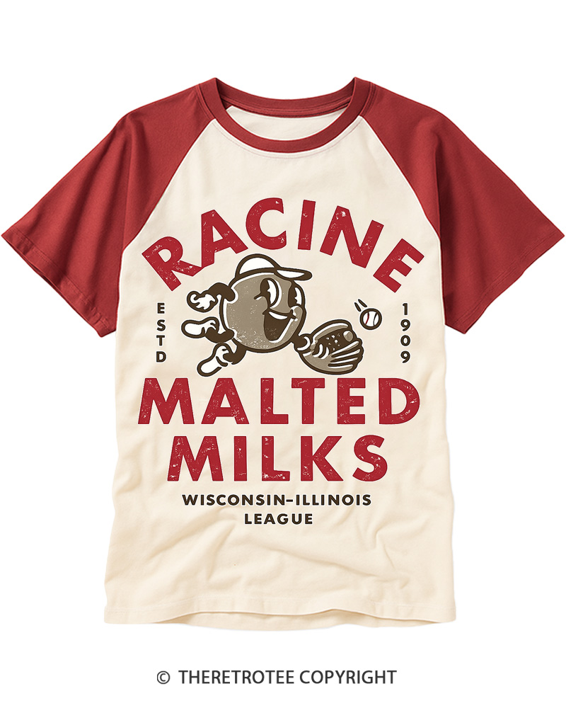 TheRetroTee 1900s Old League Milkman Retro Sports Graphic Raglan Baseball T-Shirt