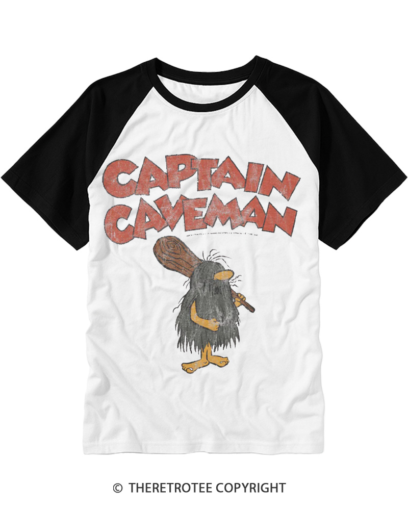 TheRetroTee 1970s Stone Age Hero Retro Cartoon Raglan Baseball T-Shirt