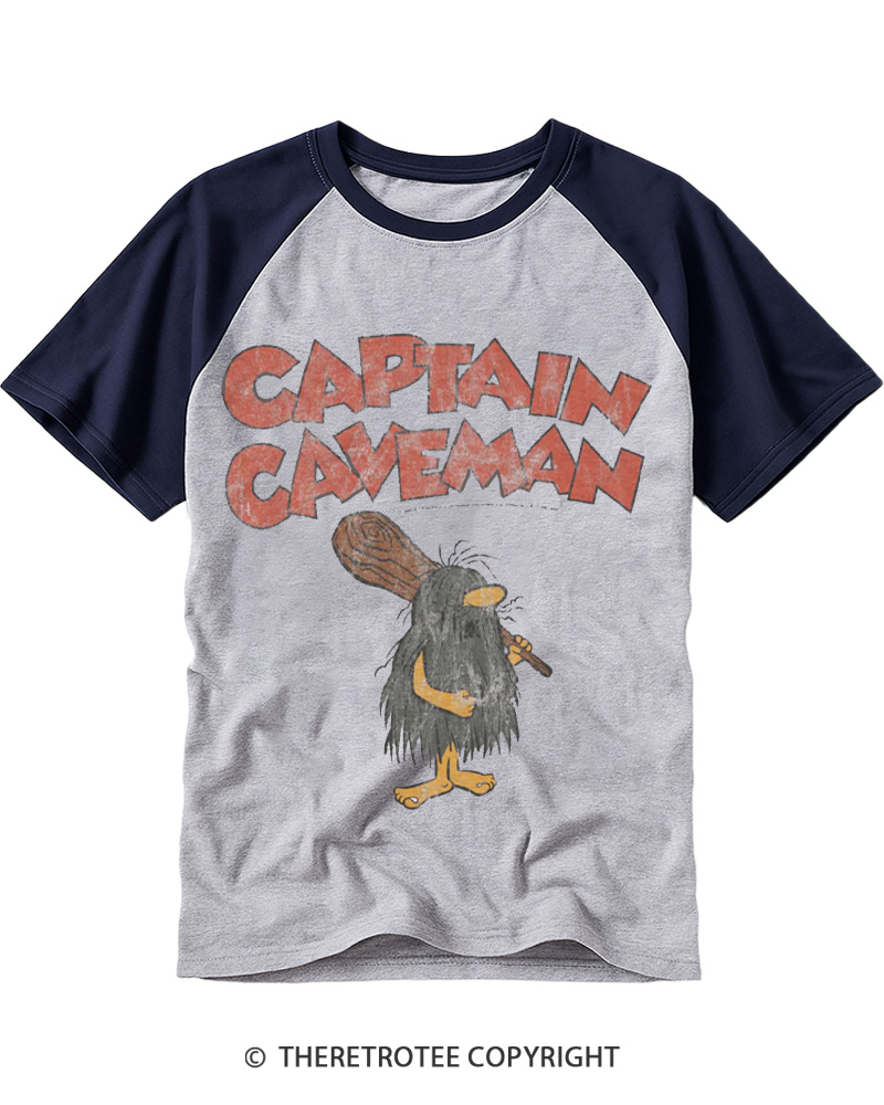 TheRetroTee 1970s Stone Age Hero Retro Cartoon Raglan Baseball T-Shirt
