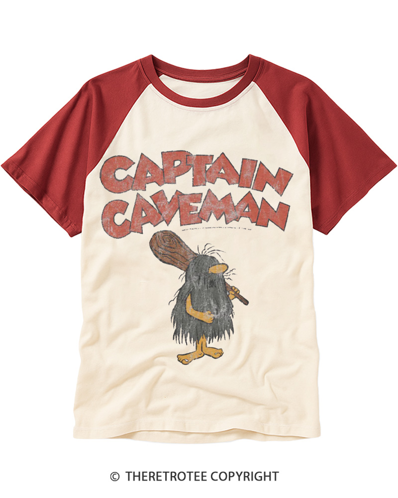 TheRetroTee 1970s Stone Age Hero Retro Cartoon Raglan Baseball T-Shirt