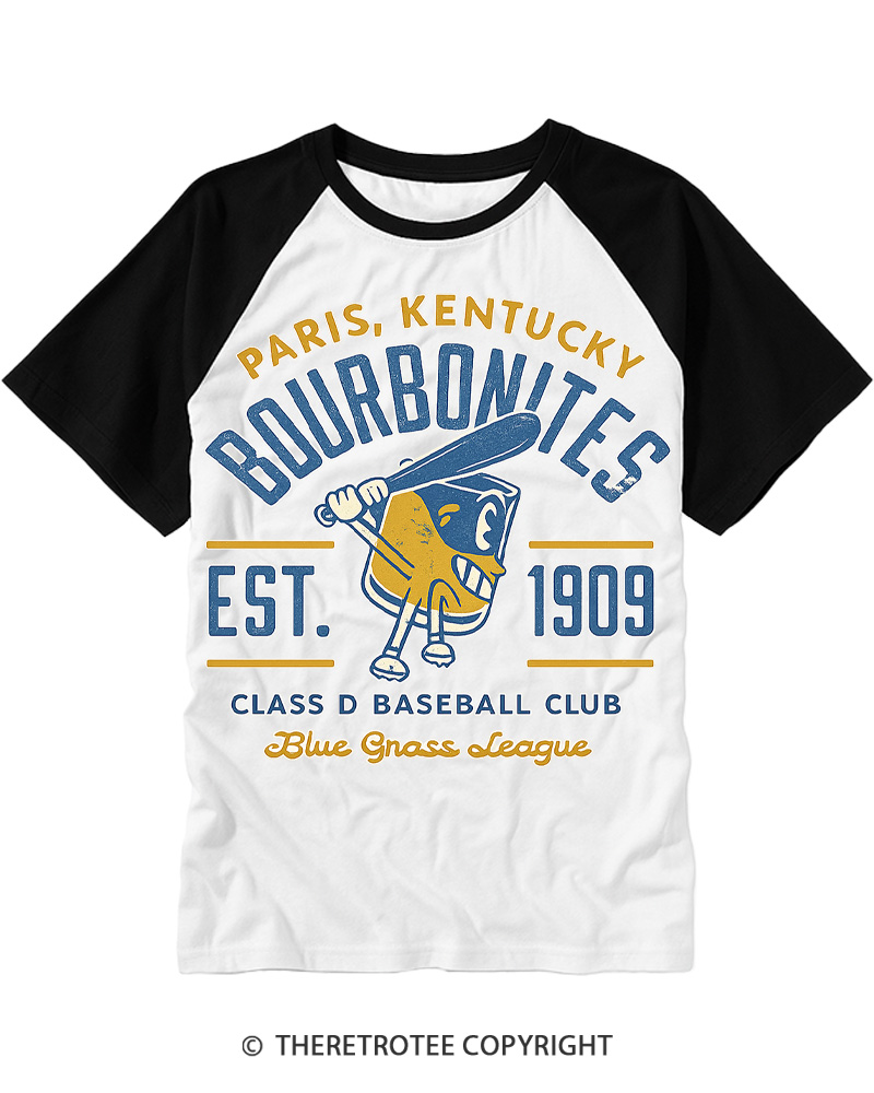 TheRetroTee 1900s Bourbon League Slugger Retro Raglan Baseball T-Shirt