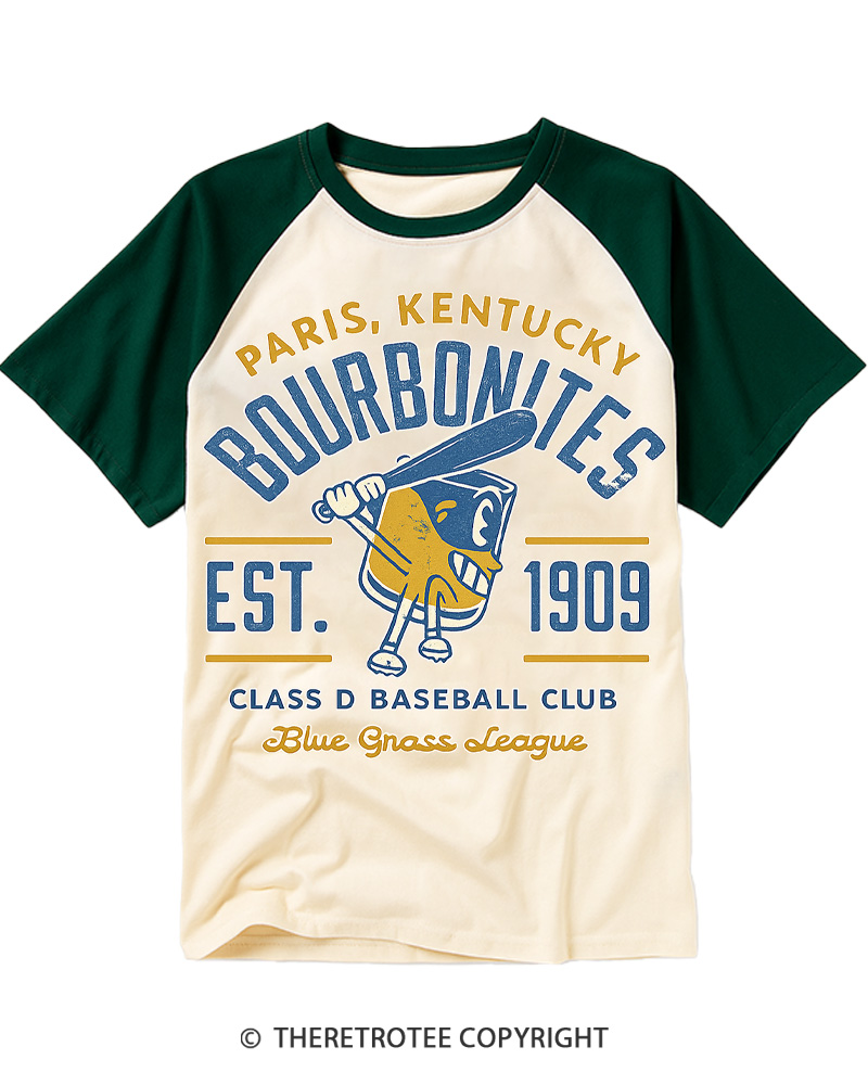 TheRetroTee 1900s Bourbon League Slugger Retro Raglan Baseball T-Shirt