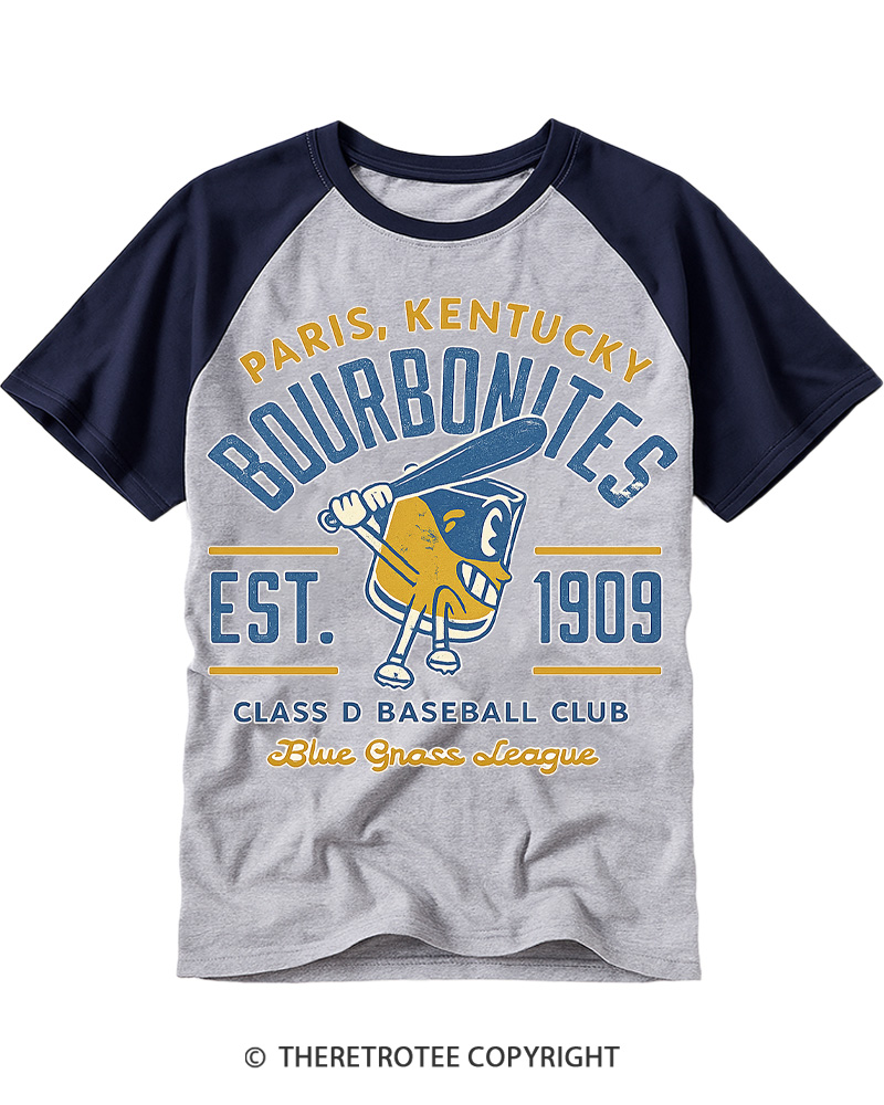 TheRetroTee 1900s Bourbon League Slugger Retro Raglan Baseball T-Shirt