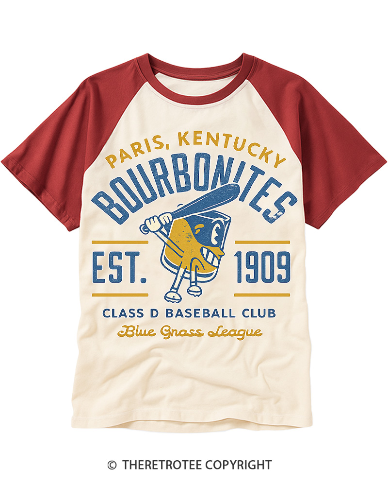 TheRetroTee 1900s Bourbon League Slugger Retro Raglan Baseball T-Shirt