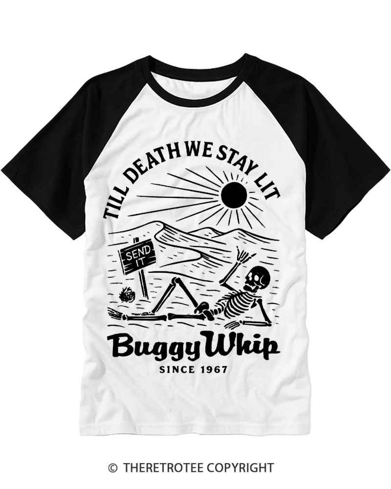 TheRetroTee 1960s TIL DEATH WE STAY LIT Raglan Baseball T-Shirt