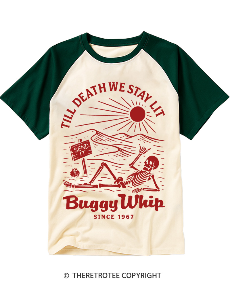 TheRetroTee 1960s TIL DEATH WE STAY LIT Raglan Baseball T-Shirt