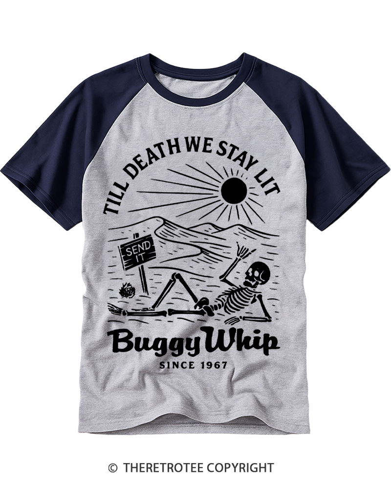 TheRetroTee 1960s TIL DEATH WE STAY LIT Raglan Baseball T-Shirt