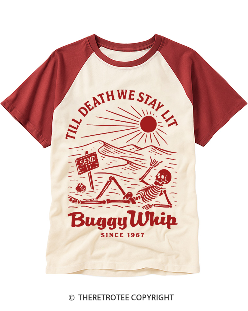 TheRetroTee 1960s TIL DEATH WE STAY LIT Raglan Baseball T-Shirt