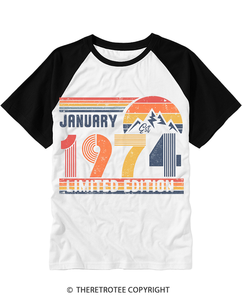 TheRetroTee Birthday Year Number Raglan Baseball T-Shirt