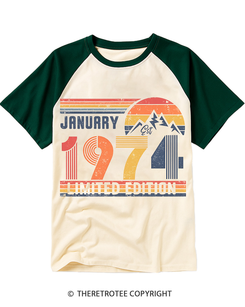 TheRetroTee Birthday Year Number Raglan Baseball T-Shirt
