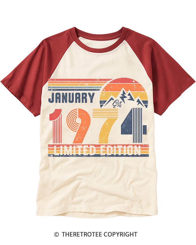 TheRetroTee Birthday Year Number Raglan Baseball T-Shirt