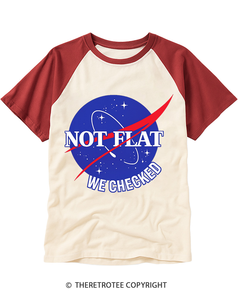 TheRetroTee Not Flat We Checked Raglan Baseball T-Shirt