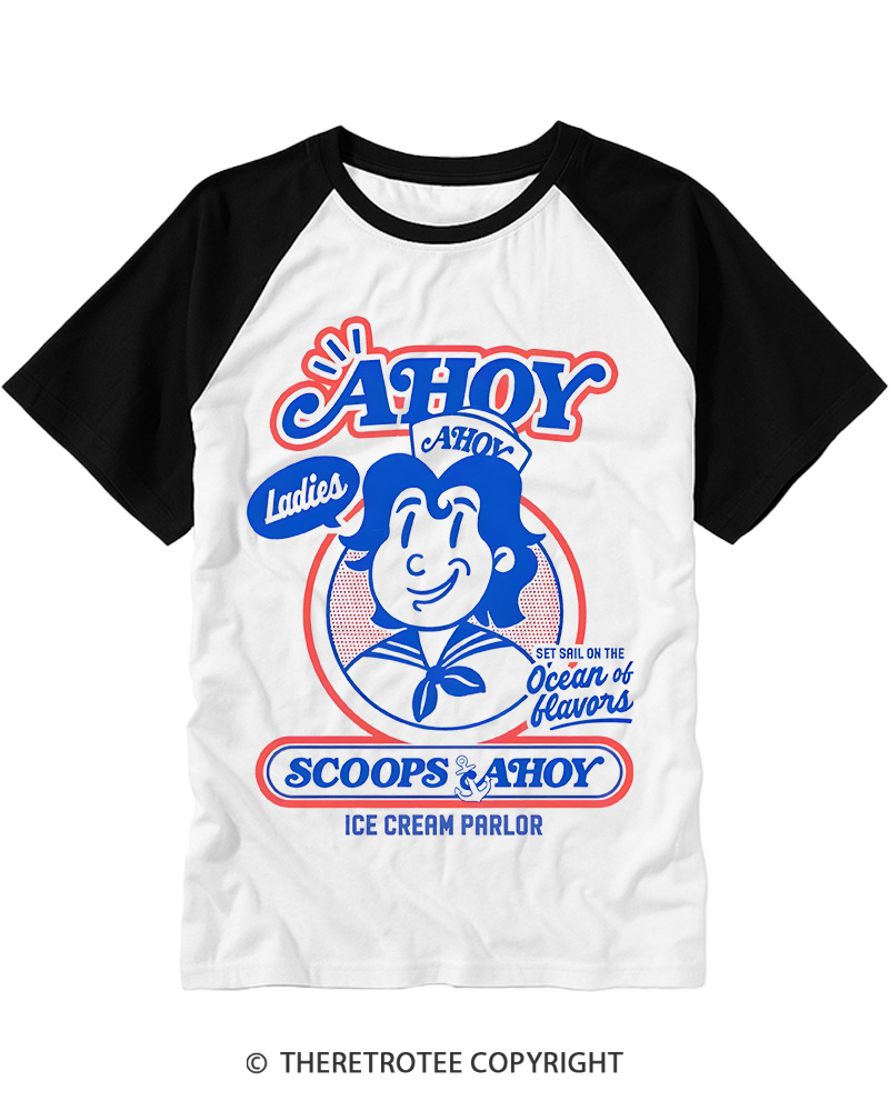 TheRetroTee Ahoy Badge 1980s Raglan Baseball T-Shirt