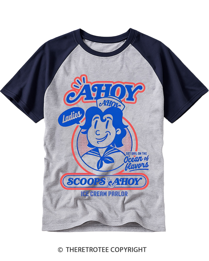 TheRetroTee Ahoy Badge 1980s Raglan Baseball T-Shirt