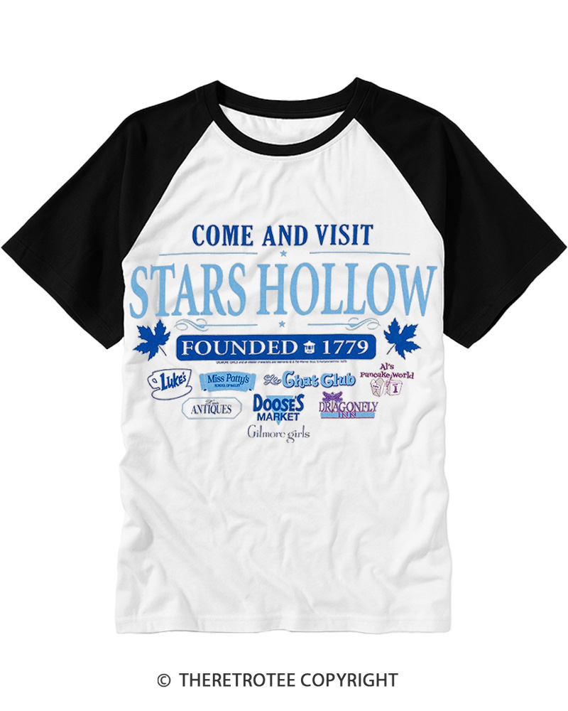 TheRetroTee Come And Visit Stars Hollow 2000 Raglan Baseball T-Shirt