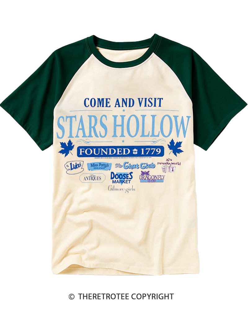 TheRetroTee Come And Visit Stars Hollow 2000 Raglan Baseball T-Shirt