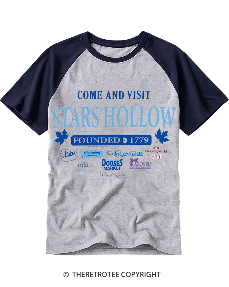 TheRetroTee Come And Visit Stars Hollow 2000 Raglan Baseball T-Shirt