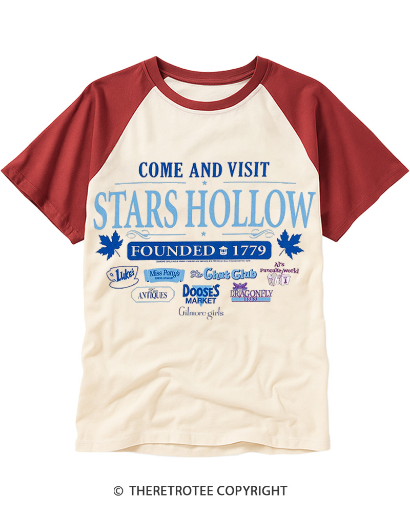 TheRetroTee Come And Visit Stars Hollow 2000 Raglan Baseball T-Shirt