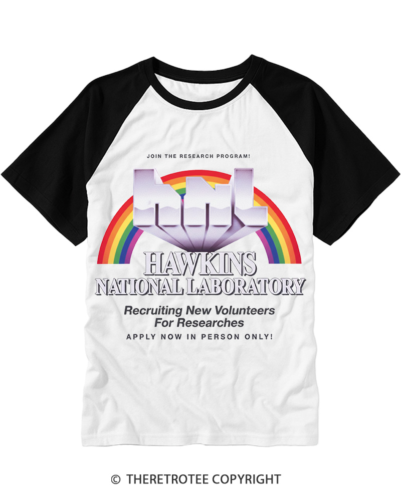TheRetroTee Hawkins National Laboratory 1980s Raglan Baseball T-Shirt