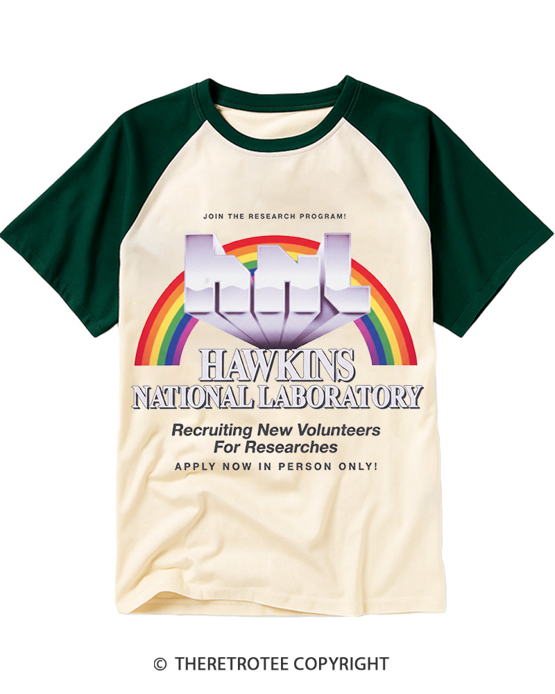 TheRetroTee Hawkins National Laboratory 1980s Raglan Baseball T-Shirt