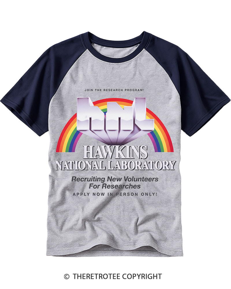 TheRetroTee Hawkins National Laboratory 1980s Raglan Baseball T-Shirt