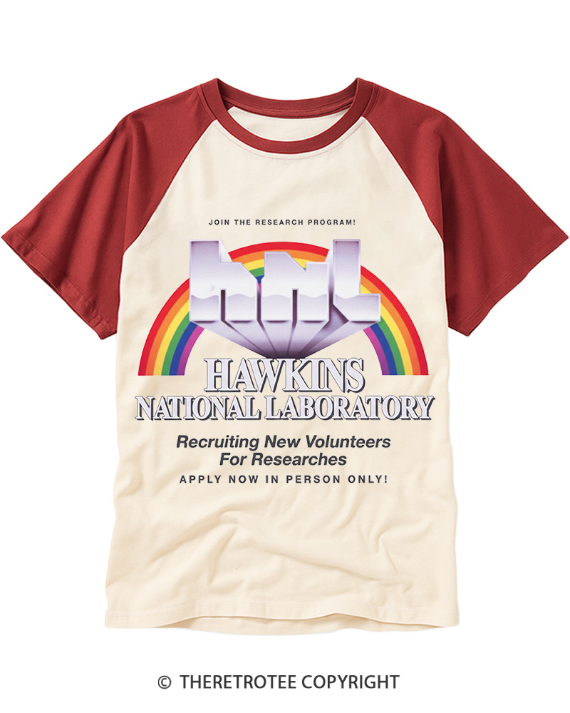 TheRetroTee Hawkins National Laboratory 1980s Raglan Baseball T-Shirt