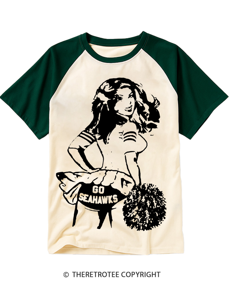TheRetroTee Go Seahawks 1980s Raglan Baseball T-Shirt