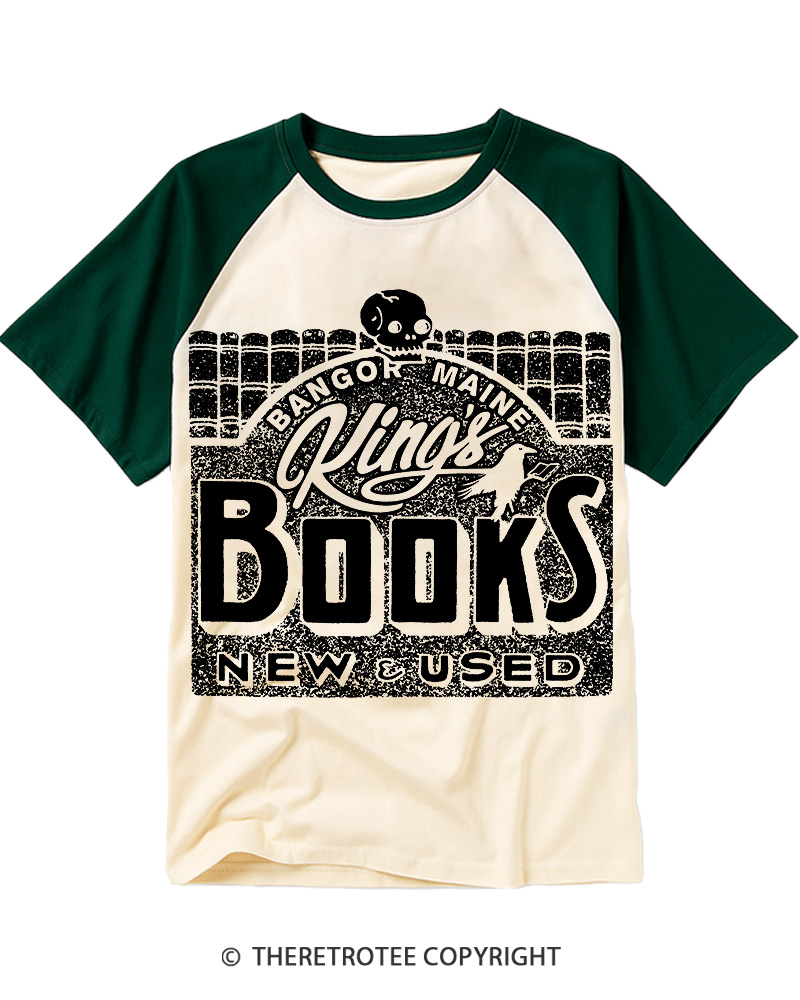 TheRetroTee King Bookstore Maine 1980s Raglan Baseball T-Shirt