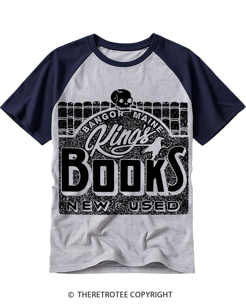 TheRetroTee King Bookstore Maine 1980s Raglan Baseball T-Shirt