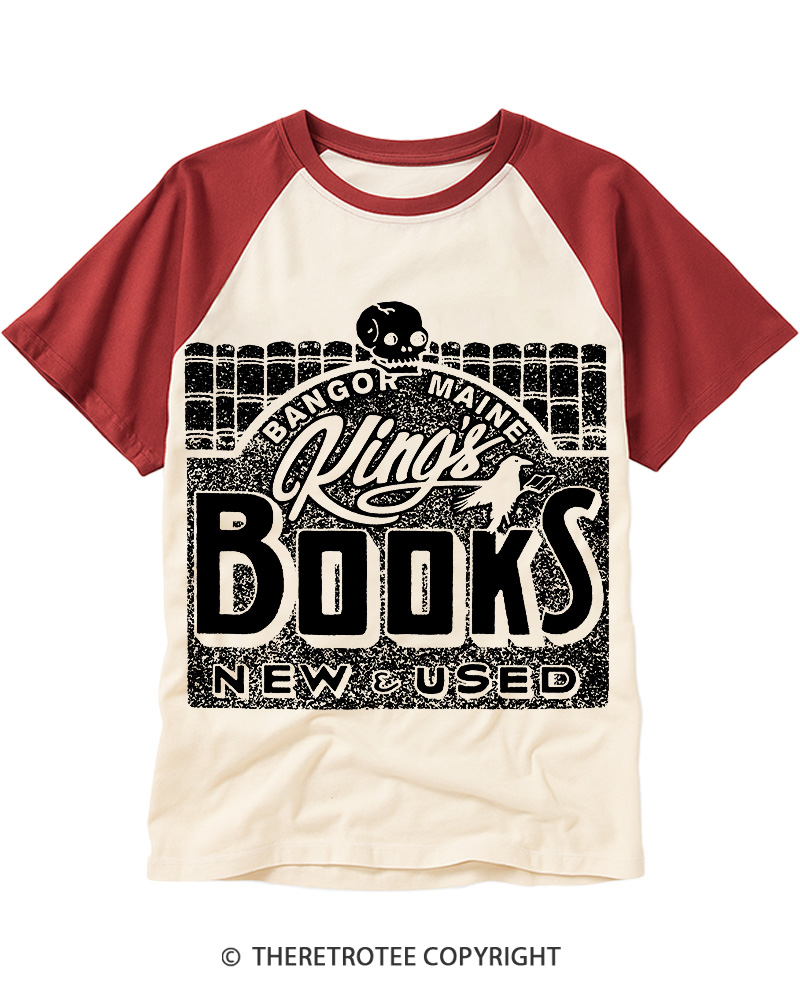 TheRetroTee King Bookstore Maine 1980s Raglan Baseball T-Shirt