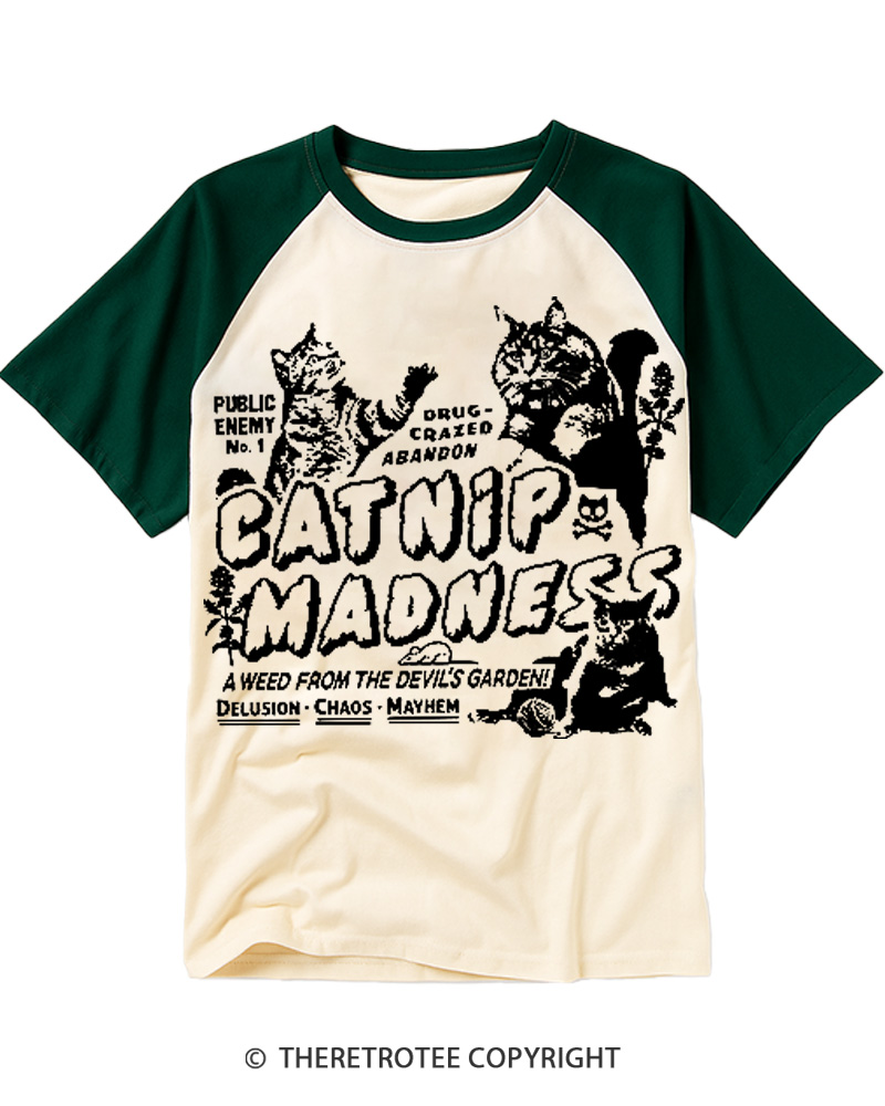 TheRetroTee Catnip Madness 1950s Raglan Baseball T-Shirt
