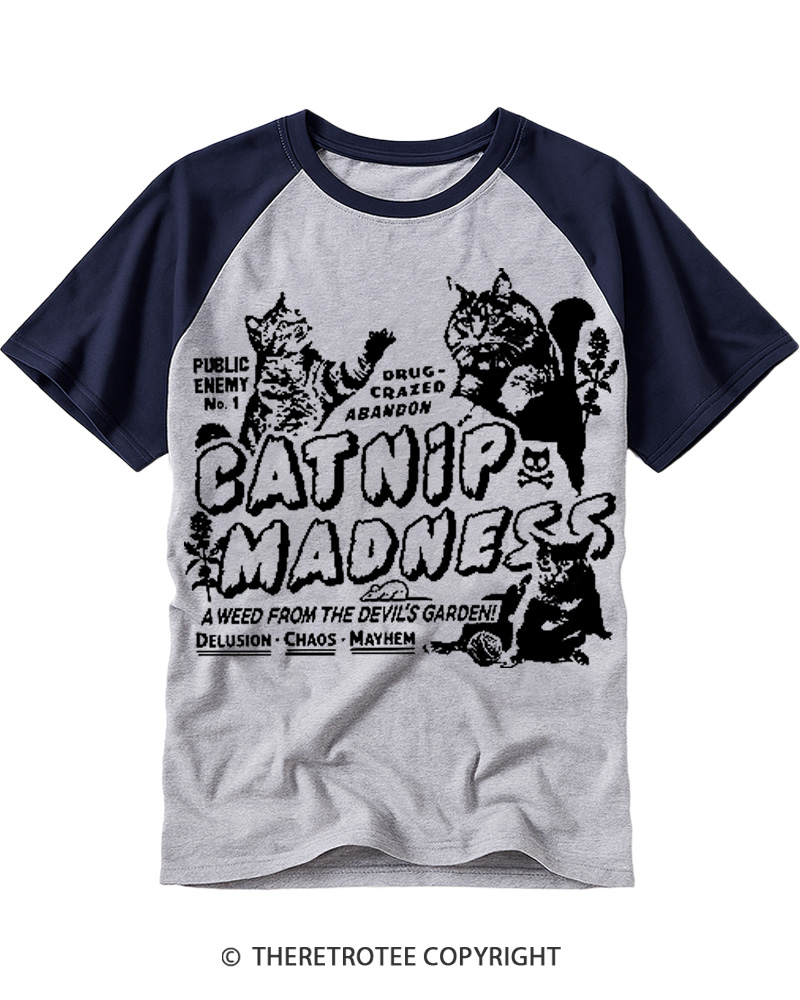 TheRetroTee Catnip Madness 1950s Raglan Baseball T-Shirt