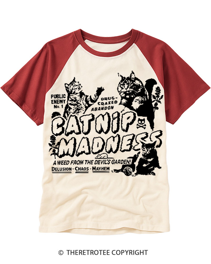 TheRetroTee Catnip Madness 1950s Raglan Baseball T-Shirt