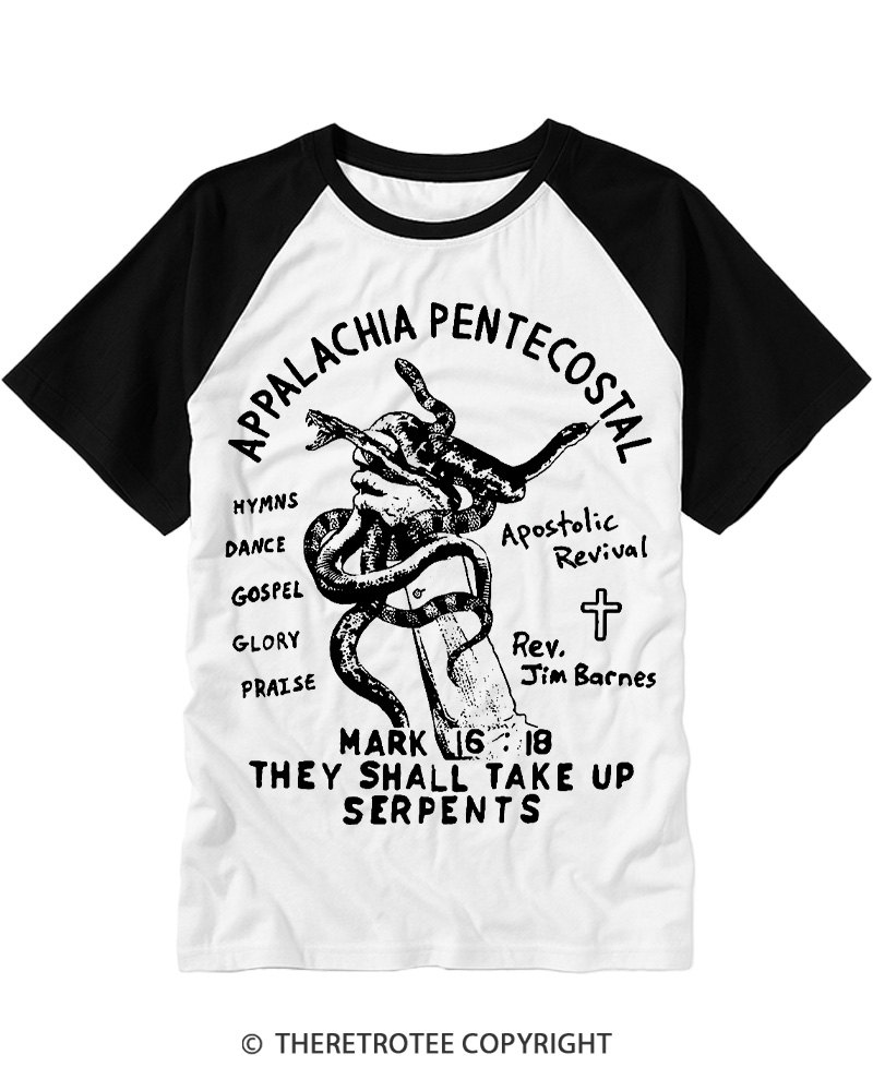 TheRetroTee Snake Handling Church 1910s Raglan Baseball T-Shirt