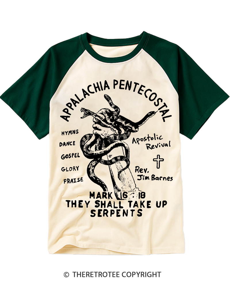 TheRetroTee Snake Handling Church 1910s Raglan Baseball T-Shirt