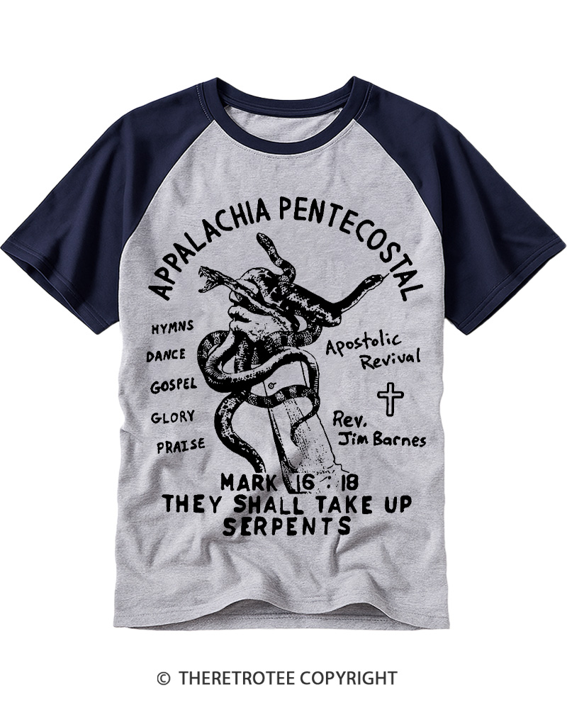 TheRetroTee Snake Handling Church 1910s Raglan Baseball T-Shirt