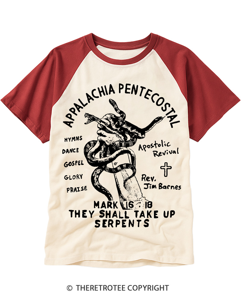 TheRetroTee Snake Handling Church 1910s Raglan Baseball T-Shirt