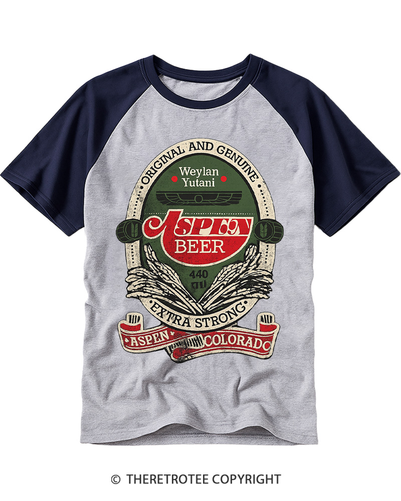 TheRetroTee ASPEN Beer 1974 Raglan Baseball T-Shirt