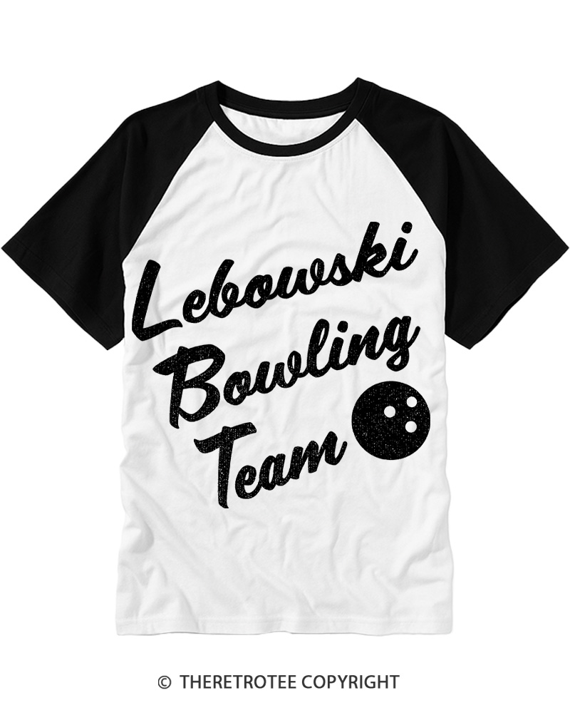 TheRetroTee Lebowski Bowling Team 1990s Raglan Baseball T-Shirt
