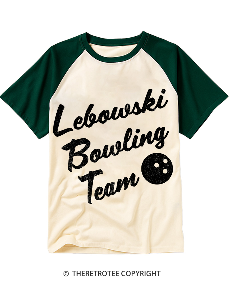 TheRetroTee Lebowski Bowling Team 1990s Raglan Baseball T-Shirt