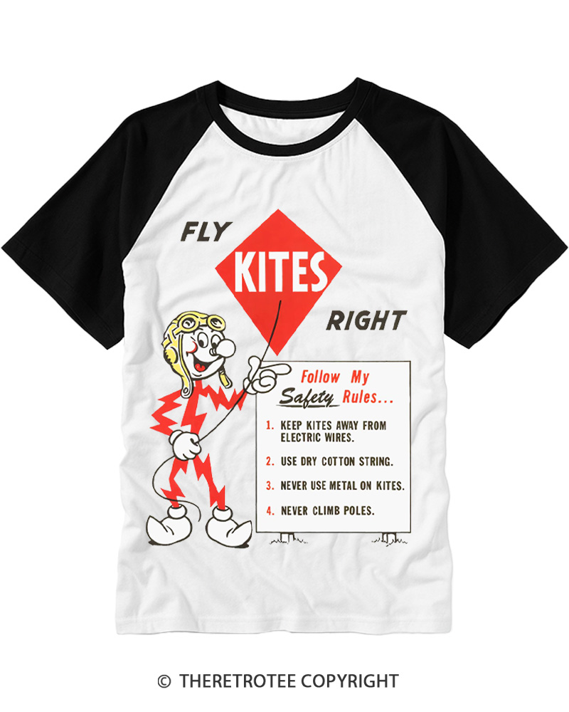 TheRetroTee Fly Kites Right 1960s Raglan Baseball T-Shirt