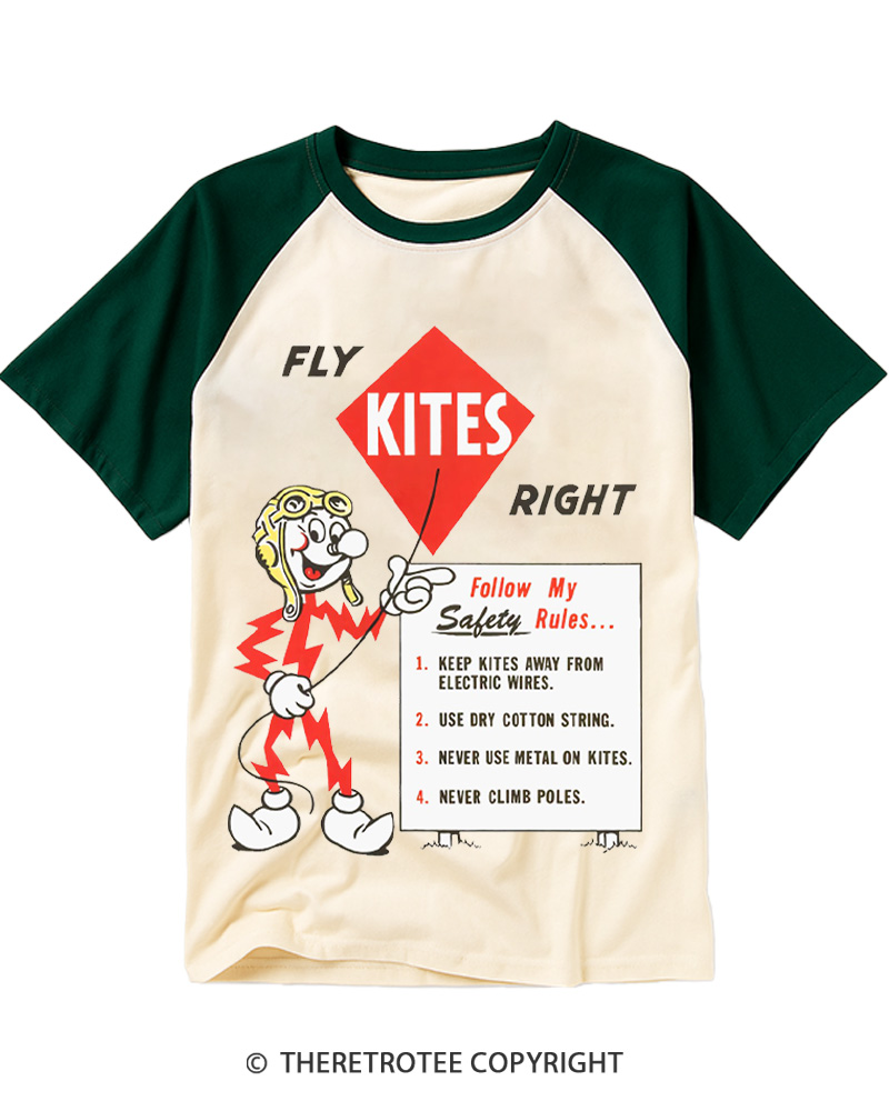 TheRetroTee Fly Kites Right 1960s Raglan Baseball T-Shirt