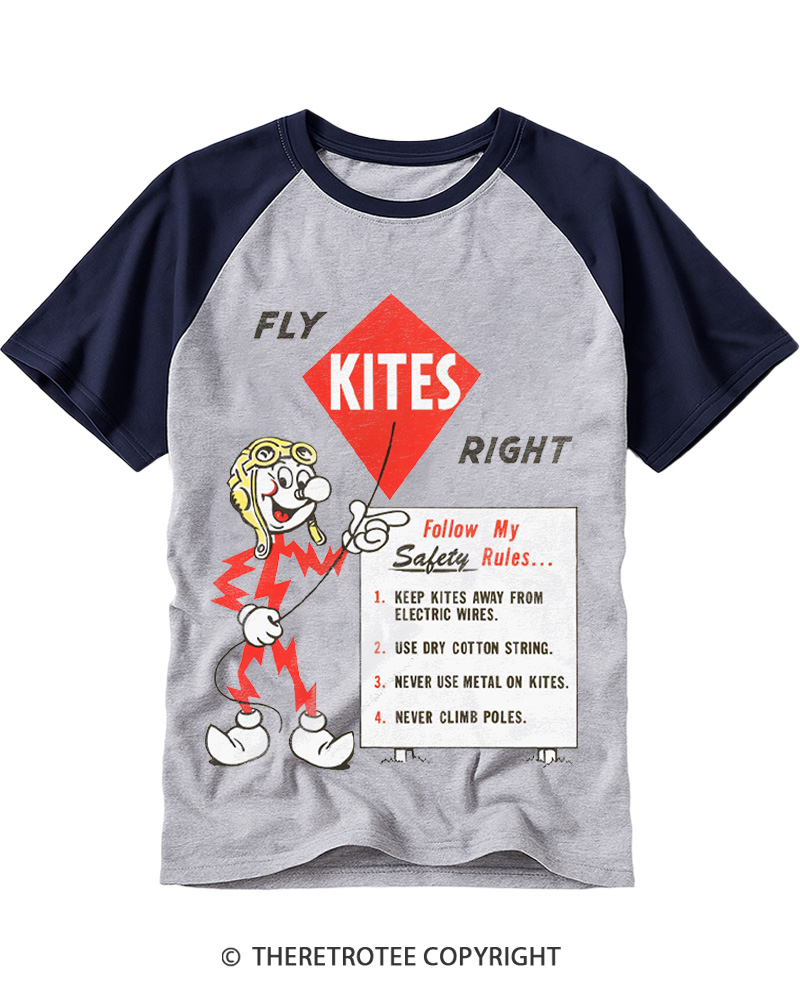 TheRetroTee Fly Kites Right 1960s Raglan Baseball T-Shirt