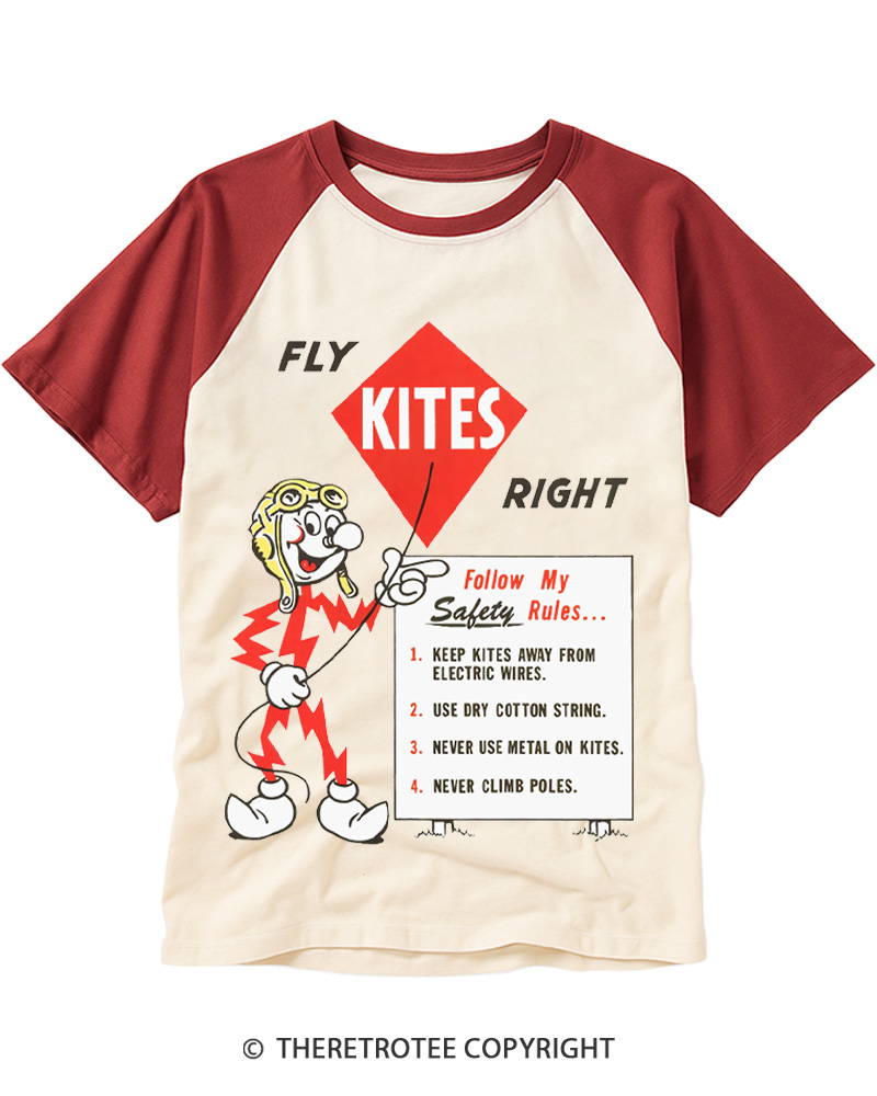 TheRetroTee Fly Kites Right 1960s Raglan Baseball T-Shirt
