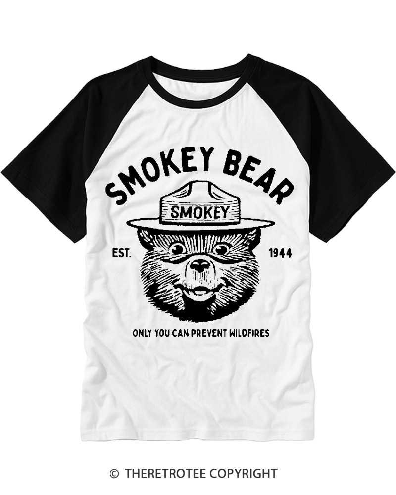 TheRetroTee Only You Can Prevent Wildfires 1960s Raglan Baseball T-Shirt