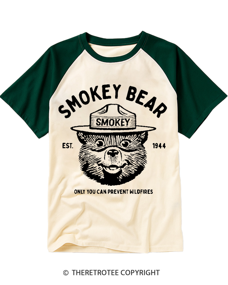 TheRetroTee Only You Can Prevent Wildfires 1960s Raglan Baseball T-Shirt